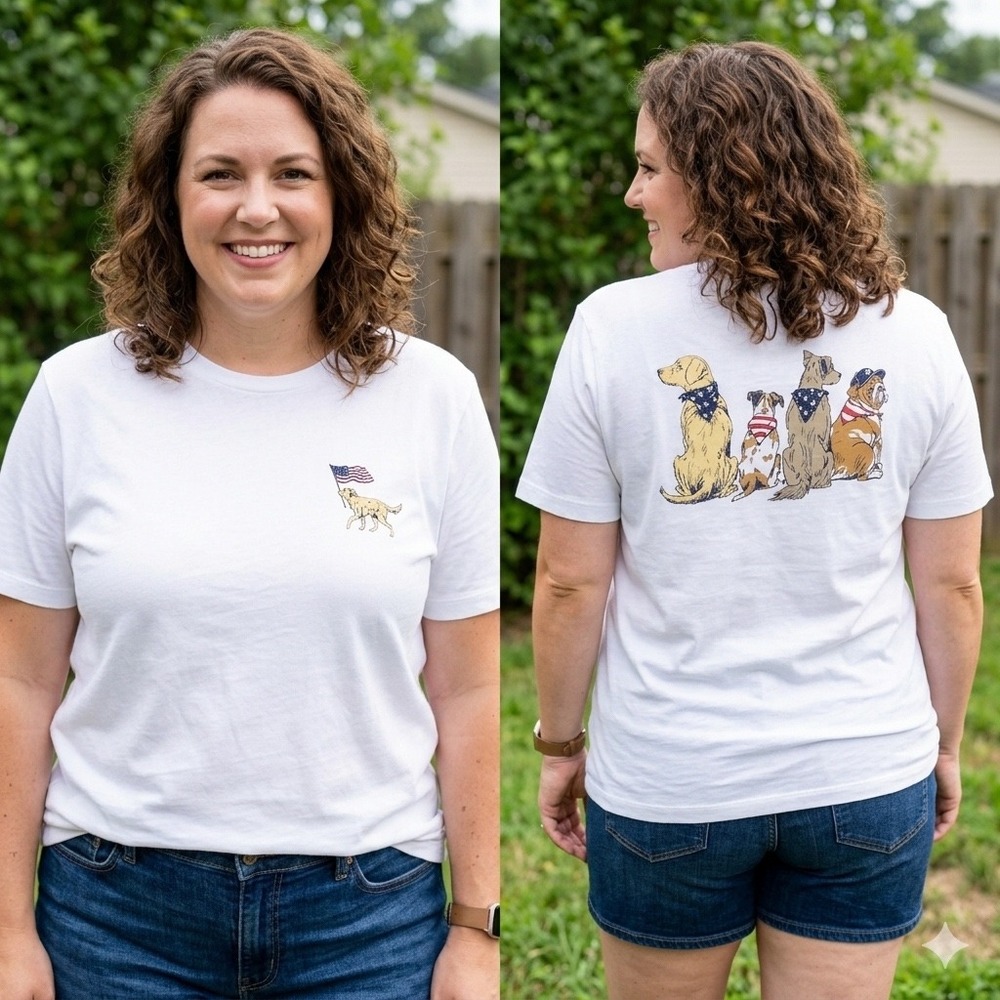 J.Crew‎ Factory Women White Patriotic Dogs American Flag Graphic T-Shirt Large